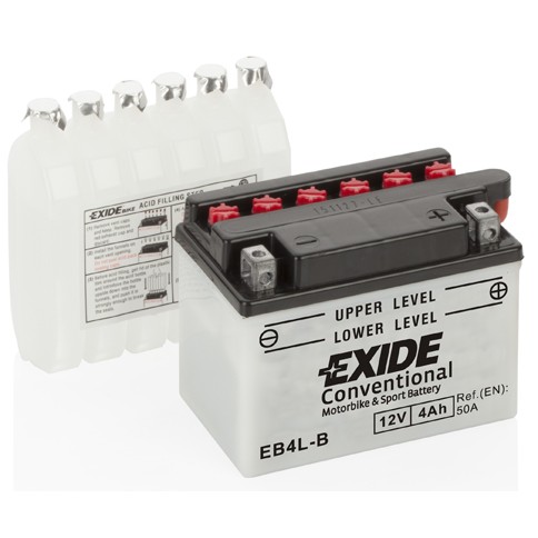 Слика на акумулатор EXIDE Conventional EB4L-B за мотор Peugeot Ludix Blaster L/C (L1) - 5 коњи горична смес