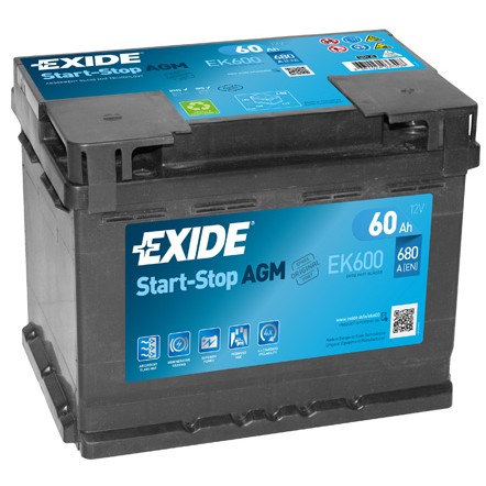 Слика на акумулатор EXIDE Start-Stop AGM EK600 за Mercedes A-Class (w168) A 190 (168.032, 168.132) - 125 коњи бензин