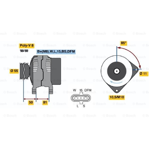 Слика на Алтернатор BOSCH 0 124 555 006 за камион DAF LF 45 FA 45.220 - 224 коњи дизел