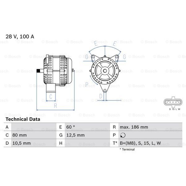 Слика на Алтернатор BOSCH 0 986 042 590 за камион MAN F 2000 26.373 DFC,26.373 DFLC - 370 коњи дизел