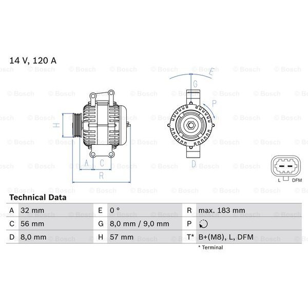 Слика на Алтернатор BOSCH 0 986 044 020 за Saab 9-3 Convertible (YS3F) 1,8t BioPower - 150 коњи Бензин/Етанол