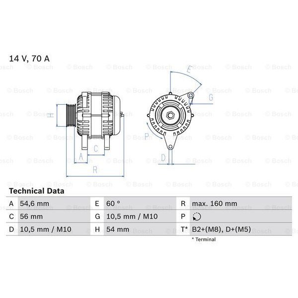 Слика на Алтернатор BOSCH 0 986 044 210 за Opel Astra G Hatchback 1.4 - 90 коњи бензин