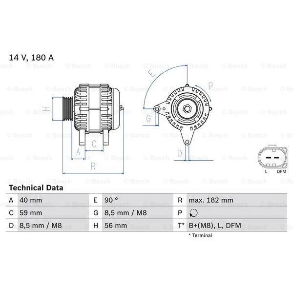 Слика на Алтернатор BOSCH 0 986 045 340 за VW Transporter T5 Bus 1.9 TDI - 85 коњи дизел