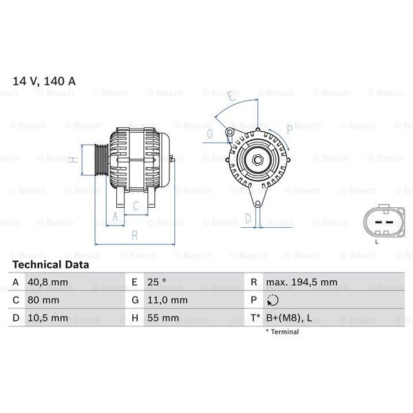 Слика на Алтернатор BOSCH 0 986 046 210 за Fiat Ducato BUS 250 130 Multijet 2,3 D - 131 коњи дизел