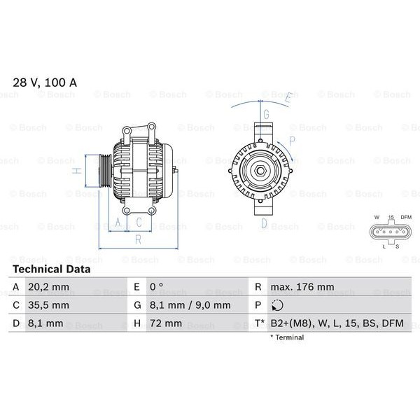 Слика на Алтернатор BOSCH 0 986 047 820 за камион Scania P,G,R,T Series R 340 - 340 коњи дизел