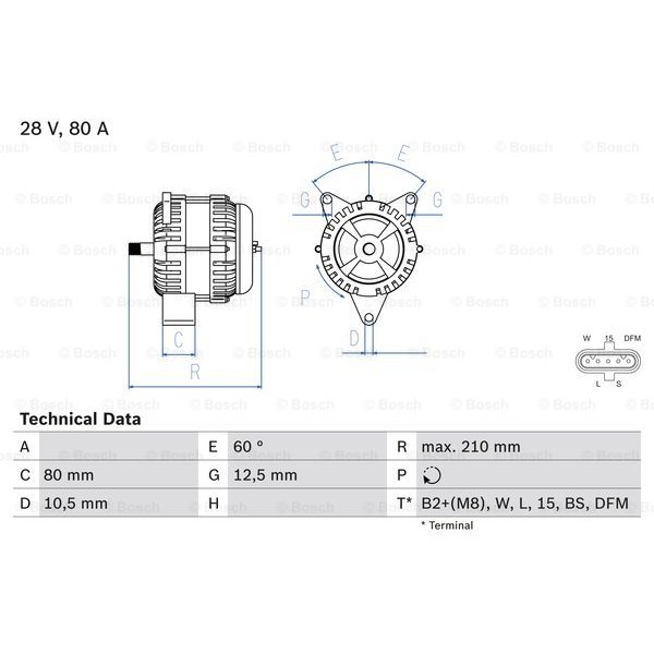 Слика на Алтернатор BOSCH 0 986 048 100 за камион Mercedes Actros 1996 1843 S, 1843 LS - 428 коњи дизел