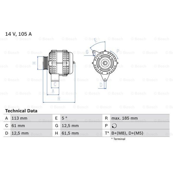 Слика на Алтернатор BOSCH 0 986 048 791 за Opel Astra H Estate 1.9 CDTI - 100 коњи дизел