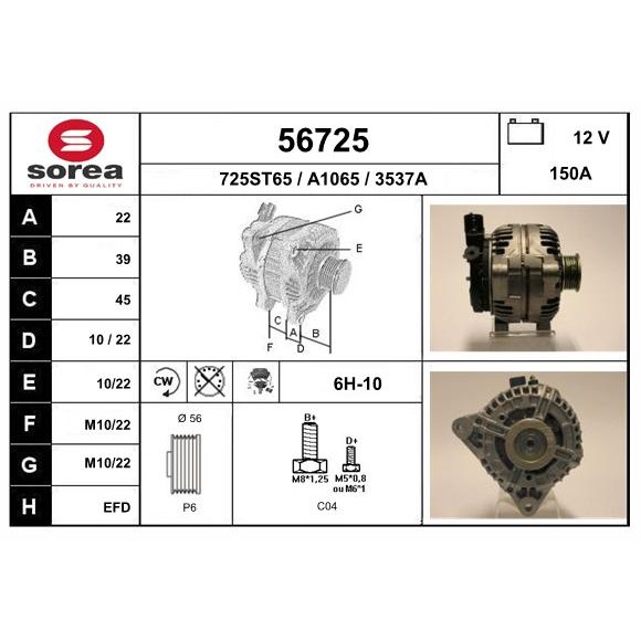 Слика на Алтернатор EAI 56725 за Citroen Jumper BUS 244,Z 2.2 HDi - 101 коњи дизел