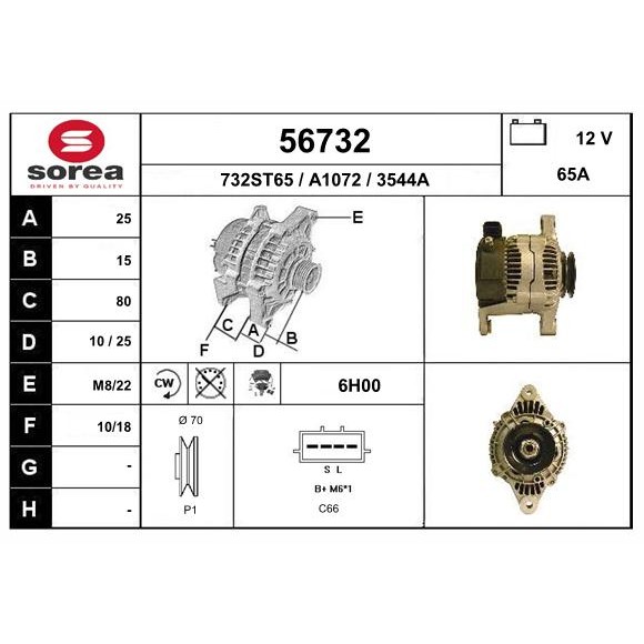 Слика на Алтернатор EAI 56732 за Nissan Terrano (R20) 2.4 i 12V 4WD - 124 коњи бензин