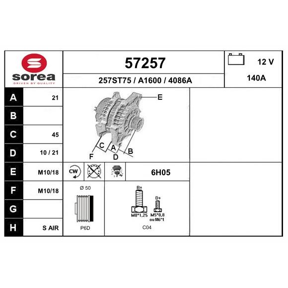 Слика на Алтернатор EAI 57257 за Opel Signum 3.0 V6 CDTI - 184 коњи дизел