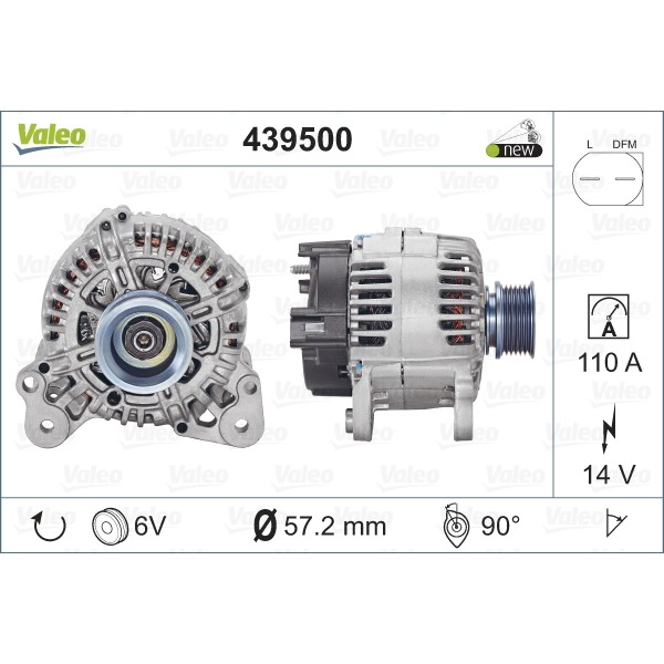 Слика на Алтернатор VALEO NEW ORIGINAL PART 439500 за Skoda Octavia Estate (1Z5) 1.6 LPG - 102 коњи Бензин/Автогаз (LPG)