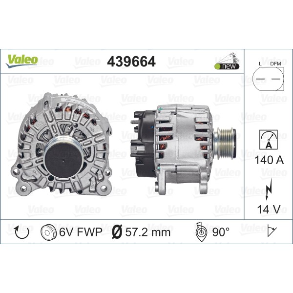 Слика на Алтернатор VALEO NEW ORIGINAL PART 439664 за Skoda Octavia Estate (1Z5) 2.0 TDI - 110 коњи дизел