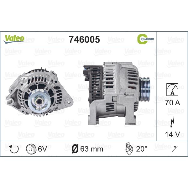 Слика на Алтернатор VALEO REMANUFACTURED CLASSIC 746005 за Citroen Xantia Break X1 2.0 i - 121 коњи бензин