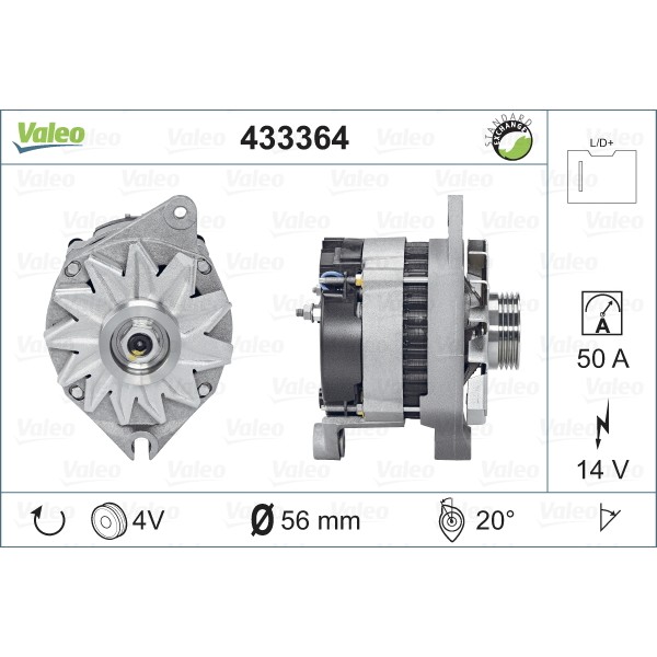 Слика на Алтернатор VALEO REMANUFACTURED PREMIUM 433364 за Citroen BX Break XB 19 - 120 коњи бензин