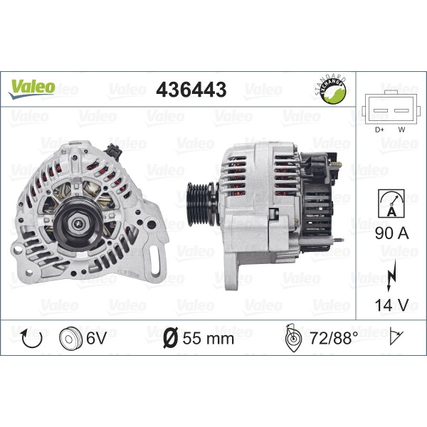 Слика на Алтернатор VALEO REMANUFACTURED PREMIUM 436443 за Seat Ibiza 2 (6K) 1.6 i - 101 коњи бензин