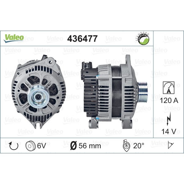 Слика на Алтернатор VALEO REMANUFACTURED PREMIUM 436477 за Citroen XM Y4 Hatchback 2.0 i 16V - 132 коњи бензин