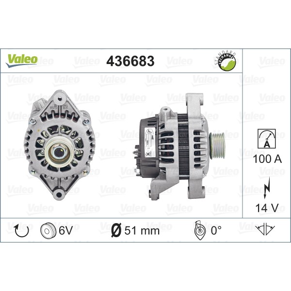 Слика на Алтернатор VALEO REMANUFACTURED PREMIUM 436683 за Opel Astra G Saloon 1.8 16V - 125 коњи бензин