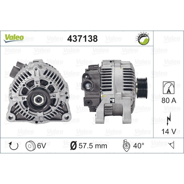 Слика на Алтернатор VALEO REMANUFACTURED PREMIUM 437138 за Citroen Jumpy U6U 2.0 i 16V - 138 коњи бензин