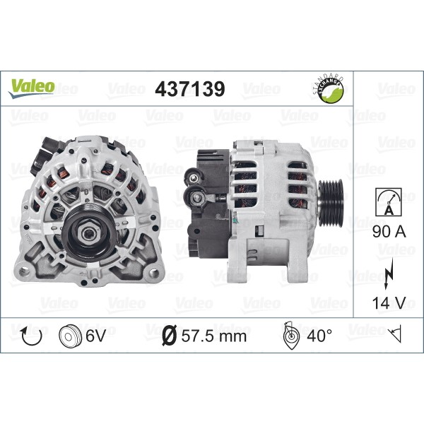 Слика на Алтернатор VALEO REMANUFACTURED PREMIUM 437139 за Citroen Jumpy U6U 1.9 D 70 - 69 коњи дизел