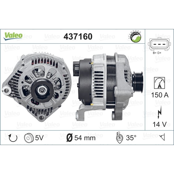 Слика на Алтернатор VALEO REMANUFACTURED PREMIUM 437160 за BMW 5 Touring E39 530 d - 184 коњи дизел