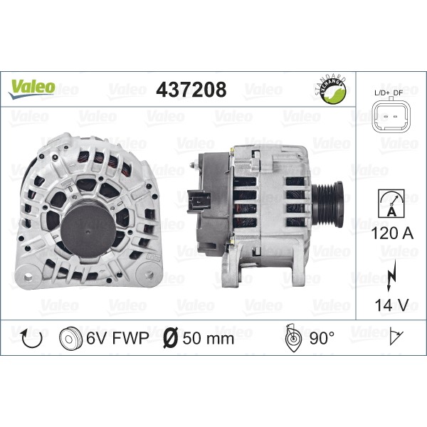 Слика на Алтернатор VALEO REMANUFACTURED PREMIUM 437208 за Opel Vivaro Box (F7) 2.0 ECOTEC - 117 коњи бензин