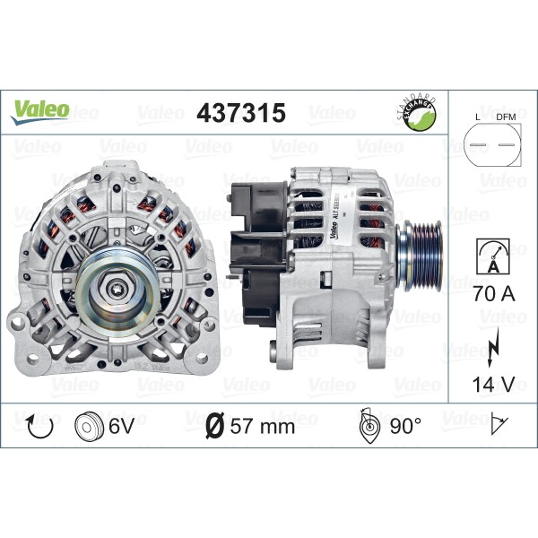 Слика на Алтернатор VALEO REMANUFACTURED PREMIUM 437315 за VW Polo 4 (9n) 1.9 TDI - 101 коњи дизел