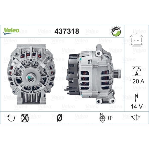 Слика на Алтернатор VALEO REMANUFACTURED PREMIUM 437318 за Renault Megane 1 (BA0-1) 1.6 e (BA0F, BA0S) - 90 коњи бензин