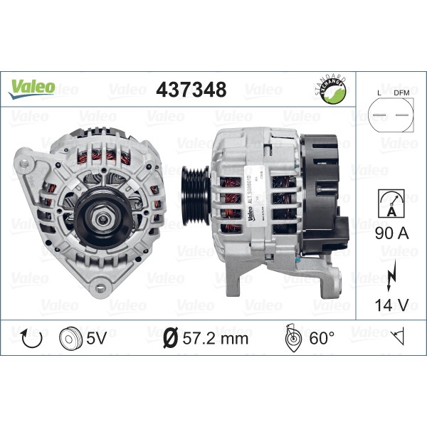 Слика на Алтернатор VALEO REMANUFACTURED PREMIUM 437348 за Audi A6 Avant (4B, C5) 1.8 T - 150 коњи бензин