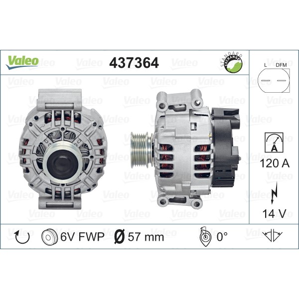 Слика на Алтернатор VALEO REMANUFACTURED PREMIUM 437364 за Audi A4 Avant (8E5, B6) 3.0 - 218 коњи бензин