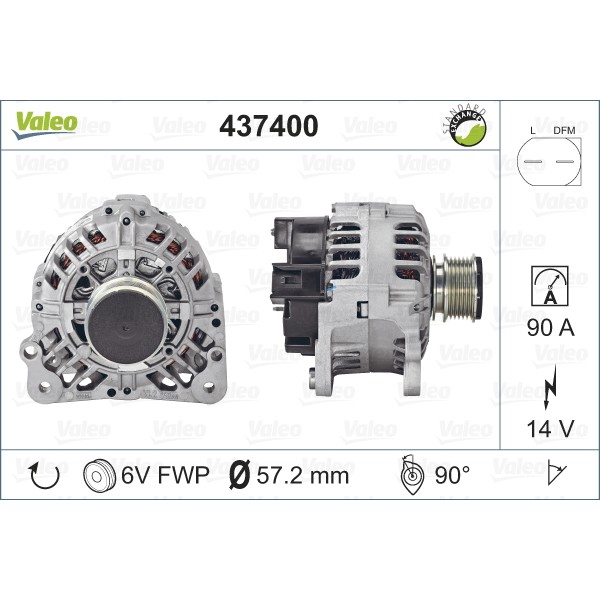 Слика на Алтернатор VALEO REMANUFACTURED PREMIUM 437400 за Audi A3 (8L1) 1.9 TDI - 110 коњи дизел