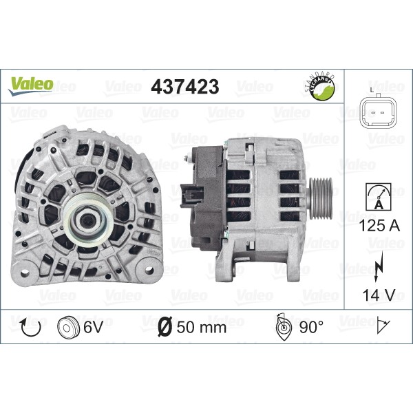 Слика на Алтернатор VALEO REMANUFACTURED PREMIUM 437423 за Opel Movano Dumptruck (H9) 2.2 DTI - 90 коњи дизел