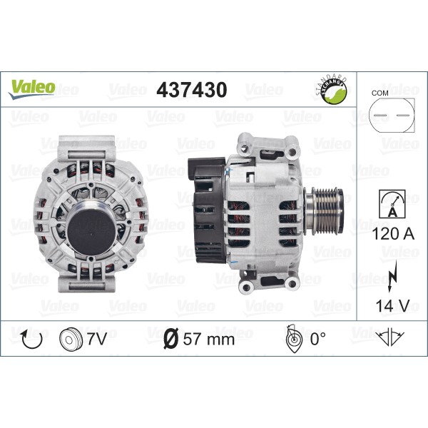 Слика на Алтернатор VALEO REMANUFACTURED PREMIUM 437430 за Mercedes C-class Saloon (w203) C 180 Kompressor (203.046) - 143 коњи бензин