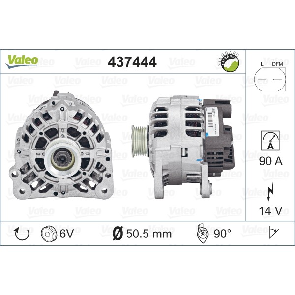 Слика на Алтернатор VALEO REMANUFACTURED PREMIUM 437444 за VW Polo 5 (6R) 1.2 - 70 коњи бензин