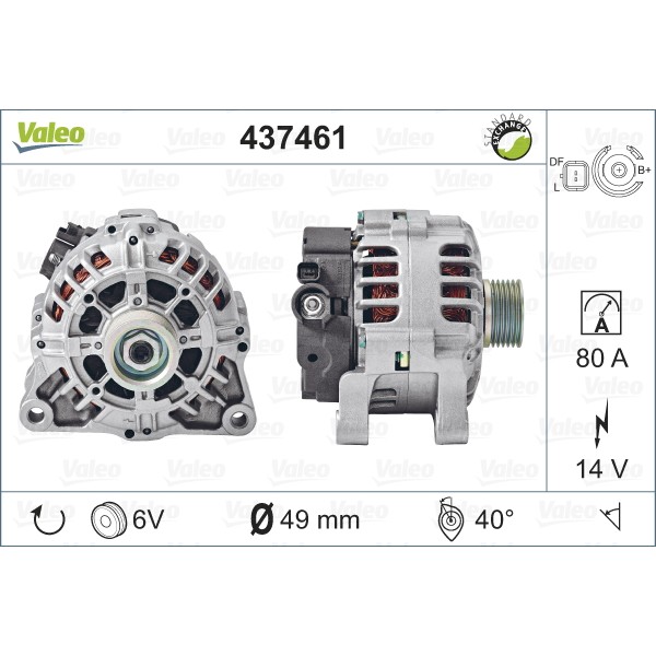 Слика на Алтернатор VALEO REMANUFACTURED PREMIUM 437461 за Peugeot 207 Hatchback 1.6 16V - 109 коњи бензин