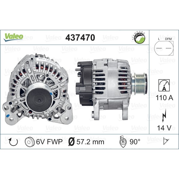 Слика на Алтернатор VALEO REMANUFACTURED PREMIUM 437470 за Skoda Yeti (5L) 2.0 TDI 4x4 - 170 коњи дизел