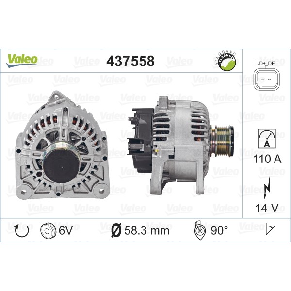 Слика на Алтернатор VALEO REMANUFACTURED PREMIUM 437558 за Renault Clio 2 1.5 dCi - 100 коњи дизел