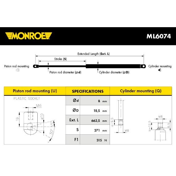 Слика на амортизер, хауба MONROE ML6074 за Renault Megane 3 Coupe 1.5 dCi (DZ0A) - 86 коњи дизел