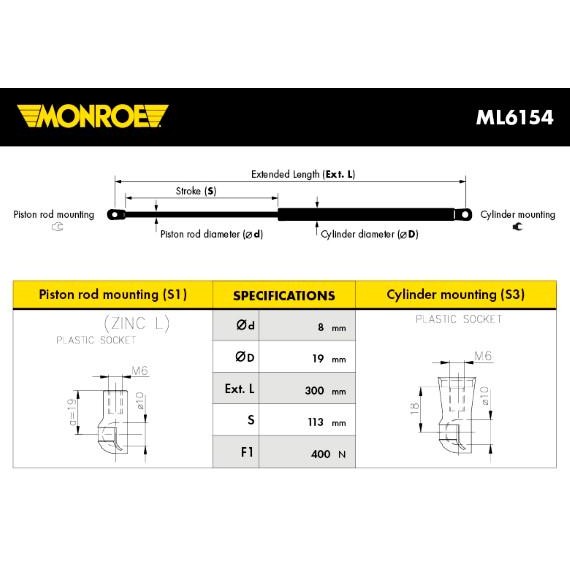 Слика на амортизер, хауба MONROE ML6154 за Audi A1 (8X1) 2.0 TDI - 143 коњи дизел