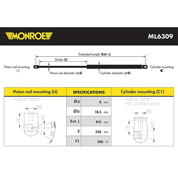 Слика на амортизер, хауба MONROE ML6309 за Mercedes G-class (w461) G 300 CDI - 184 коњи дизел