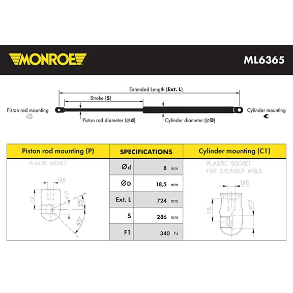 Слика на амортизер, хауба MONROE ML6365 за VW Passat Alltrack (3G5) 2.0 TDI 4motion - 190 коњи дизел