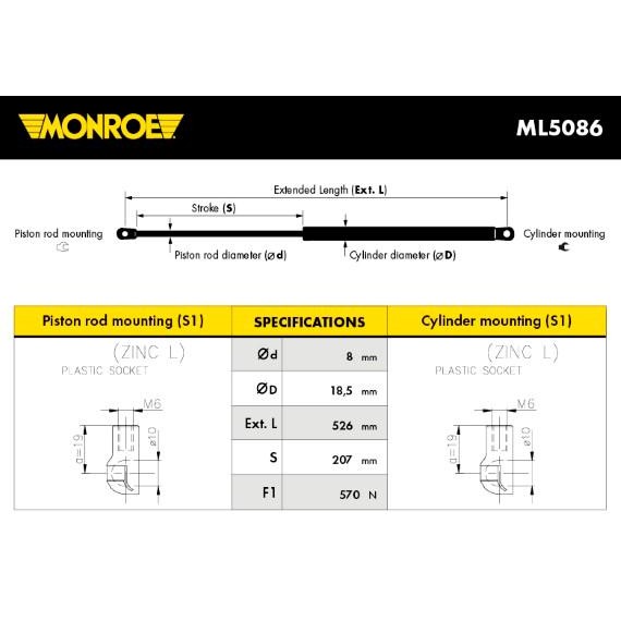 Слика на Амортизер за багажник MONROE ML5086 за Fiat Palio Weekend 178dx 1.7 TD - 72 коњи дизел