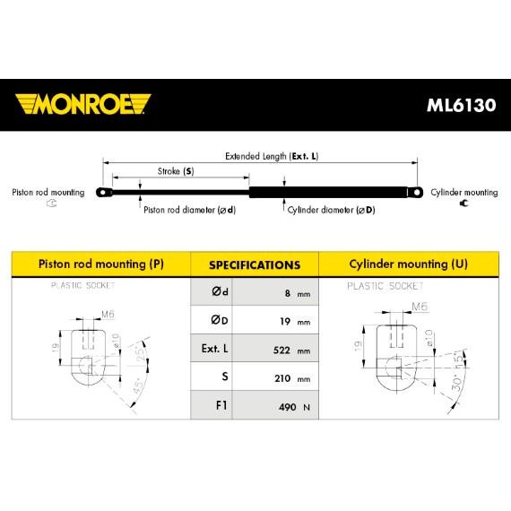 Слика на Амортизер за багажник MONROE ML6130 за Skoda Yeti (5L) 2.0 TDI 4x4 - 140 коњи дизел