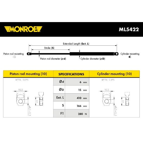 Слика на Амортизер за хауба MONROE ML5422