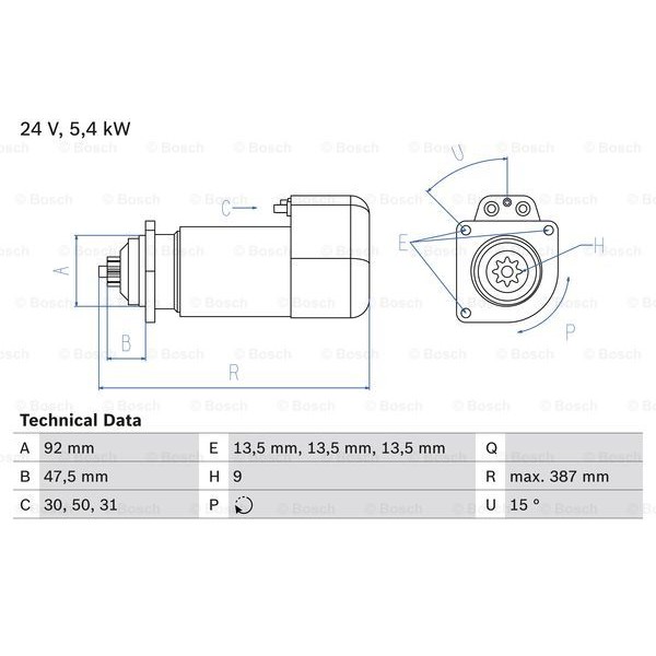 Слика на Анласер BOSCH 0 986 011 570 за камион Setra Series 300 S312HD, S315H, S315GT, S315HD, S315HDH - 340 коњи дизел