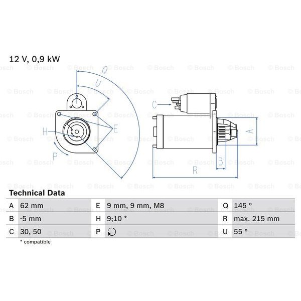 Слика на Анласер BOSCH 0 986 013 850 за Citroen C4 LC Hatchback 1.6 16V Bio-Flex - 109 коњи Бензин/Етанол