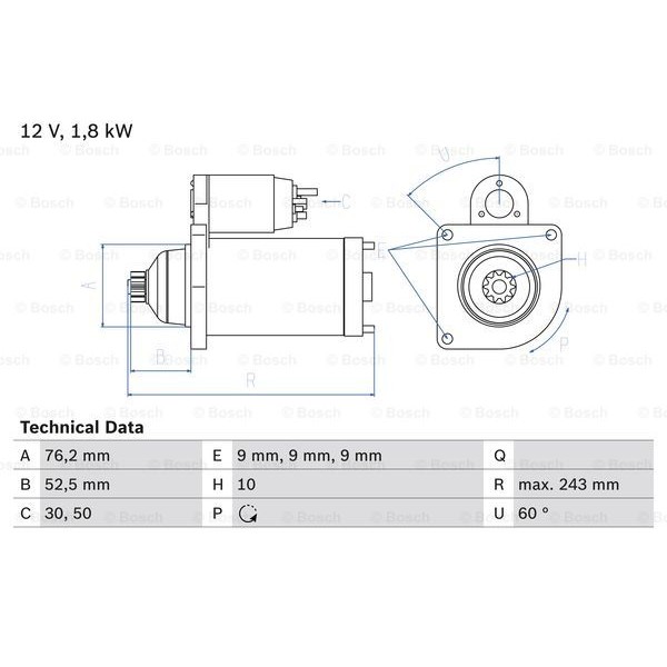 Слика на Анласер BOSCH 0 986 016 990 за VW Transporter T4 Box 1.9 D - 60 коњи дизел