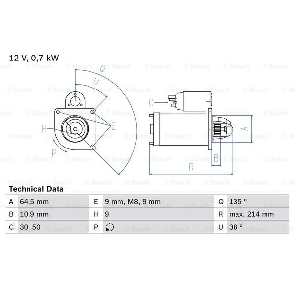 Слика на Анласер BOSCH 0 986 017 030 за Fiat Punto 188 1.2 Natural Power - 60 коњи Бензин/Метан (CNG)