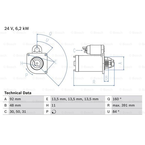 Слика на Анласер BOSCH 0 986 017 320 за камион Mercedes Actros 1996 1835 S, 1835 LS - 354 коњи дизел