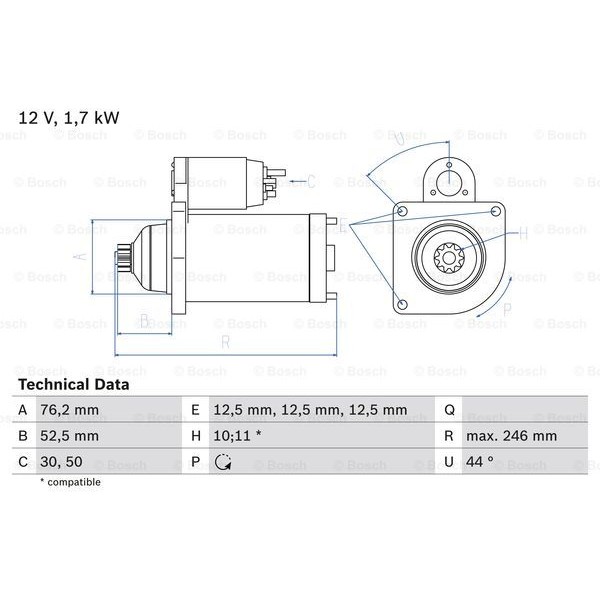 Слика на Анласер BOSCH 0 986 020 250 за VW Multivan 5 1.9 TDI - 84 коњи дизел