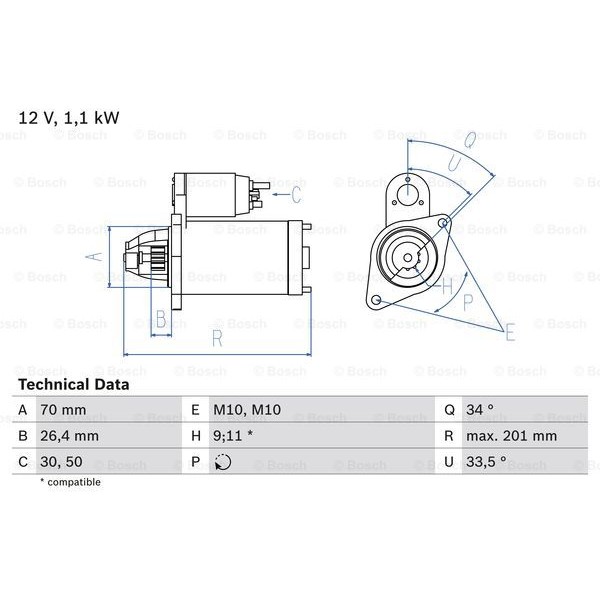 Слика на Анласер BOSCH 0 986 020 350 за Mercedes C-class Estate (s204) C 180 Kompressor (204.245) - 156 коњи бензин